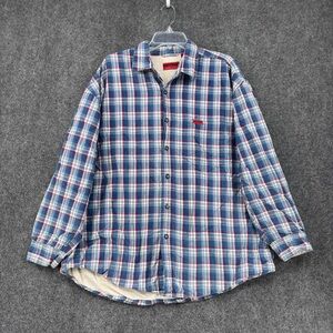 Wolverine Boots & Gear Blue Red Plaid Fleece Lined Flannel Shirt Men’s XL Preppy
